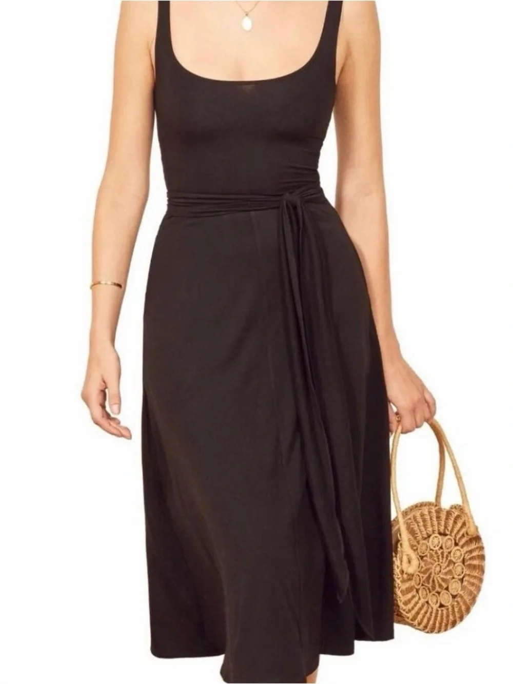 Reformation Jeans Black August Midi Dress w/ Tie - Medium - Excellent Condition - Picture 7 of 16
